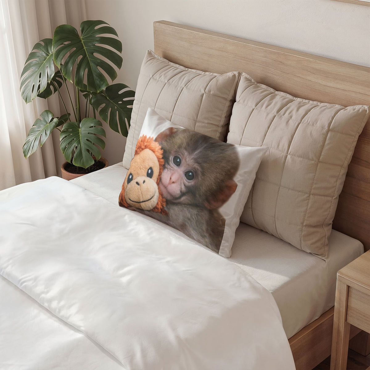 Punch The Monkey Cotton Pillow