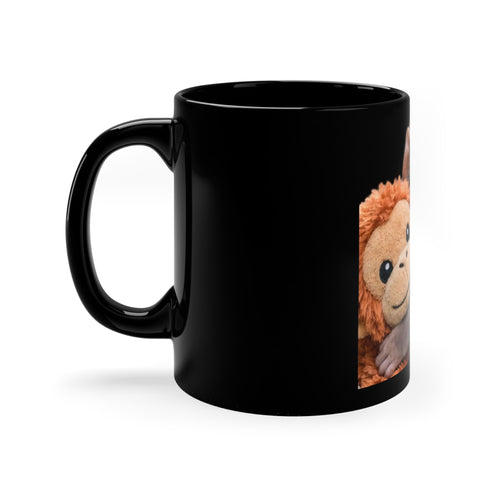 Cute Baby Monkey Hugging Plush — 11oz Black Coffee Mug