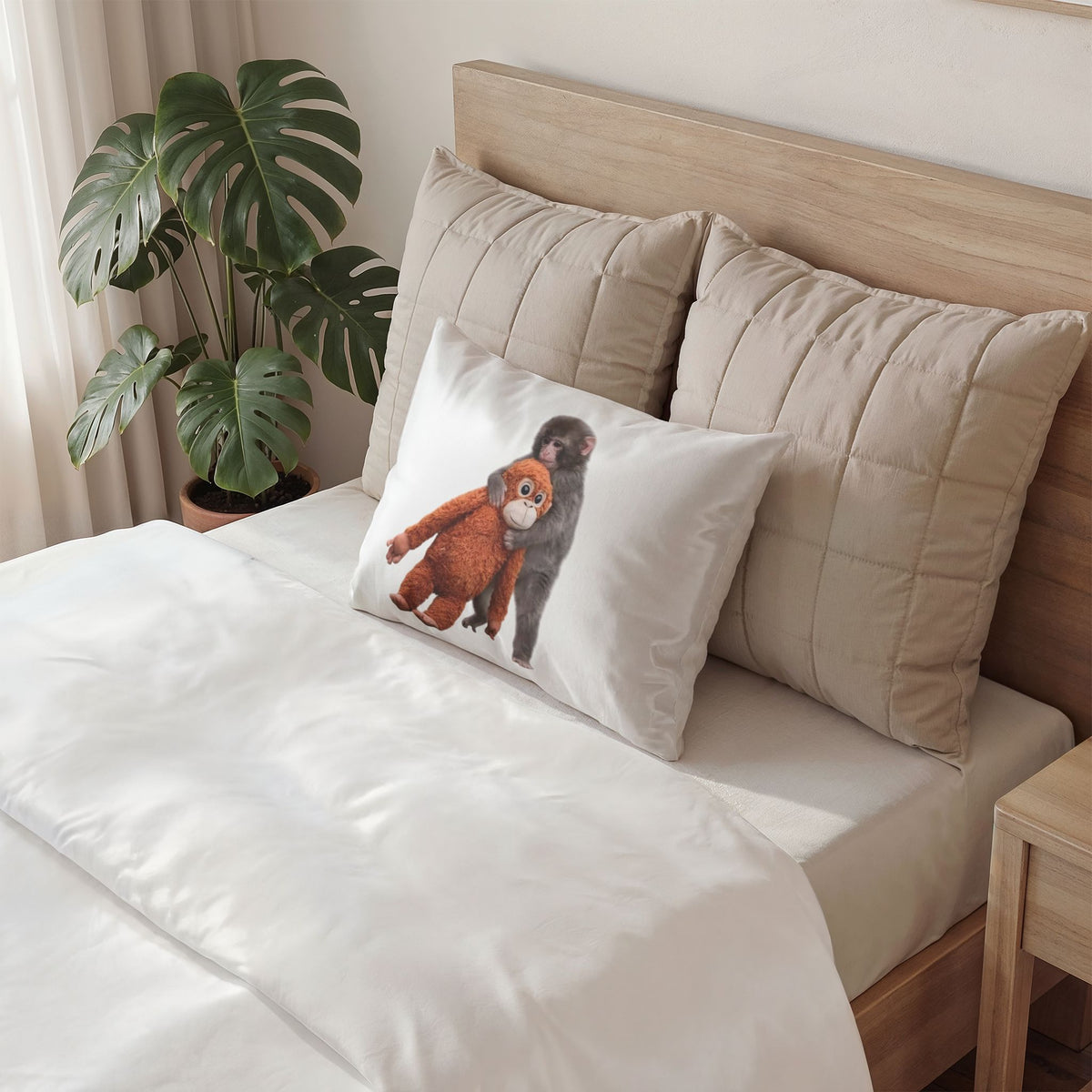 Punch The Monkey Cotton Pillow